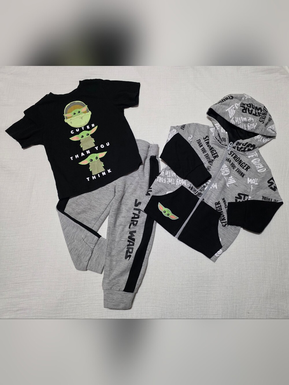 Star Wars Kids' 3-Piece Hoodie, Jogger,  Short Sleeve Tee Set Gray Size 3T Grogu